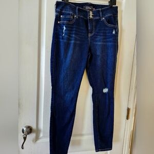 Torrid Size 16R Women's Dark Blue Distressed Skinny Jeggings.